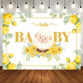 Aperturee - Little Lamb Yellow Floral Leaf Baby Shower Backdrop